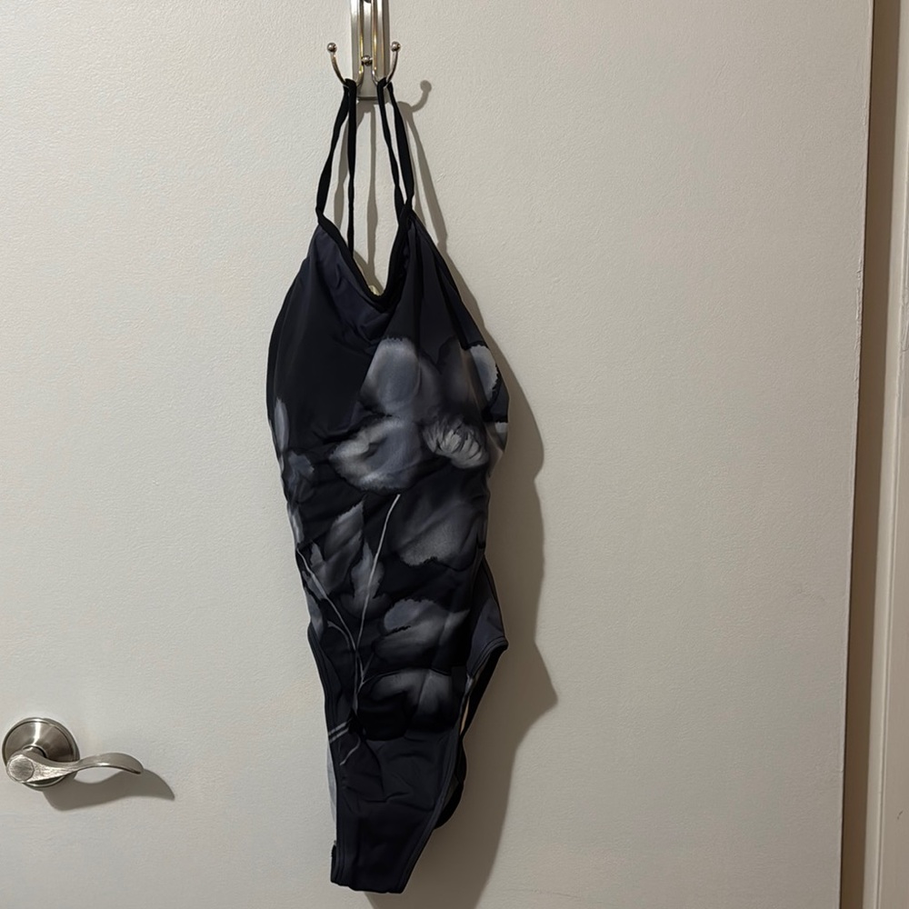 Elegant Black and Gray One-Piece Swimsuit